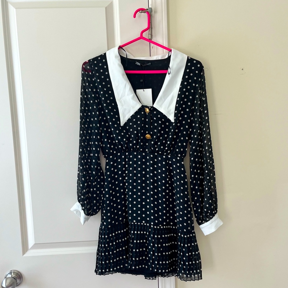 Zara Women’s Polka Dot Print Long Sleeve Mini Dress